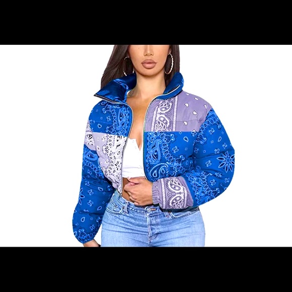 Baddie Bandana Bubble Crop Jacket | Color: Blue | Size: L | Baddiekouture's Closet